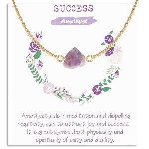 Raw Amethyst Crystal Necklace Minimalist Elegant Adjustable Chain Healing Stone